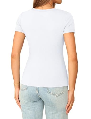 Sampeel White T Shirts for Women Short Sleee Shirts Spring Petite Cute Tops 2026 Summer Outfits Beach Vacation Teen Girls Clothes Plain Tshirts S — view 3