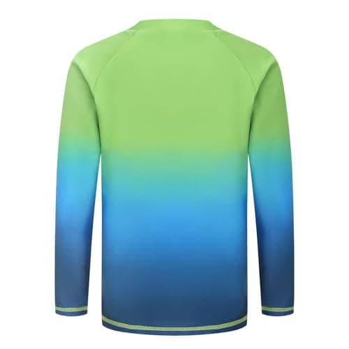 Qterdiz Boys Swim Shirts, Long Sleeve Rash Guard Swimsuits with Full Zipper Sun Protection Bathing Suit Quick Dry Swimwear for Kids Green Blue Gradient Size 8/7-8 Years