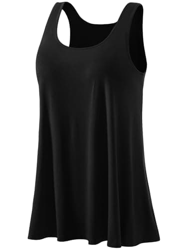 Komfokore Tank Tops for Women Build in Bra Tanks Loose Fit Flowy Sleeveless Casual Black XL