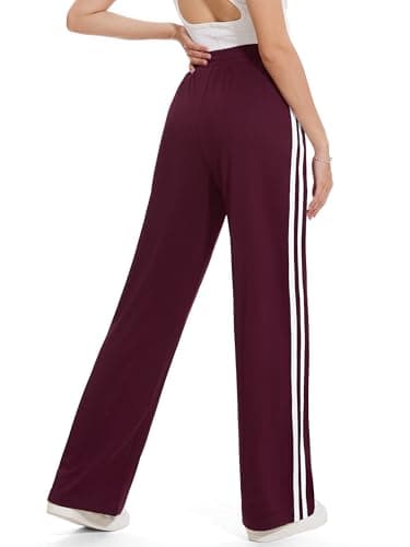Tapata Women's 28" Inseam Petite Track Pants Loose Straight Leg Jogging Sweatpants Warm-Up Sports Athletic Running, Burgundy, S