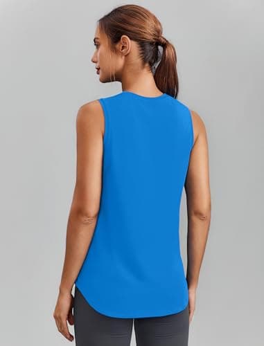 PINSPARK Workout Tops for Women Sleeveless Athletic Tank Tops UPF 50+ Running Tanks with Side Slits Loose Fit Gym Yoga Shirt, Sprkle Blue, X-Large