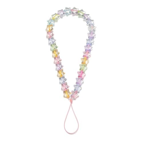TRBR Star Phone Charm Wrist Strap, Beaded Lanyard Wristlet Chain, Anti-Theft Bracelet Strap for iPhone & More Cases (Rainbow Star)
