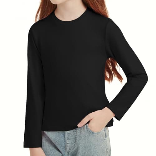 STYDAZZ Girls Long Sleeve T-Shirts Soft Basic Crewneck Tees for Kids Everyday Casual Tops Black 130