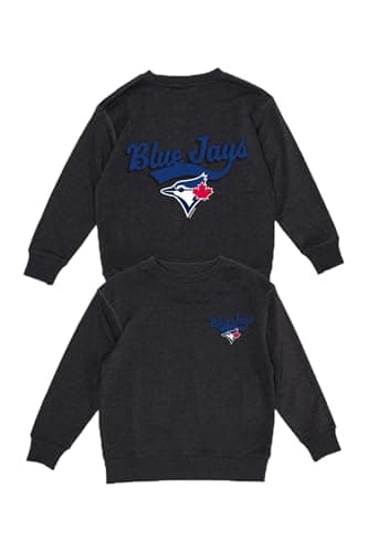 Gertex MLB Kids/Youth Dark Grey Crew Neck Toronto Blue Jays (Distressed Varsity, Primary Logo Medium)
