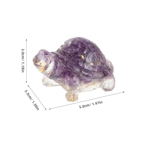 HEALEEP Feng Shui Crystal Turtle Figurine, Purple Amethyst and Gold Leaf Miniature Sculpture for Home and Office Decor Desk Ornament — view 2