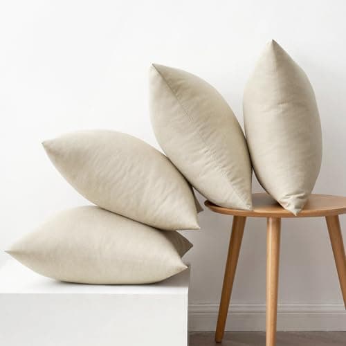 MIULEE Pack of 4 Decorative Outdoor Throw Pillow Covers Linen Waterproof Pillow Covers Farmhouse Cushion Cases for Patio Garden Tent Balcony Couch Sofa 18x18 inch Beige — view 5