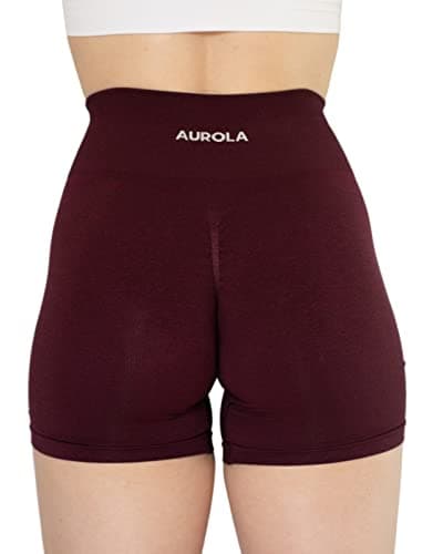 AUROLA Seamless Scrunch Short Women Workout Yoga Shorts High Waist Biker Shorts for Running Exercise (S, Black Cherry)