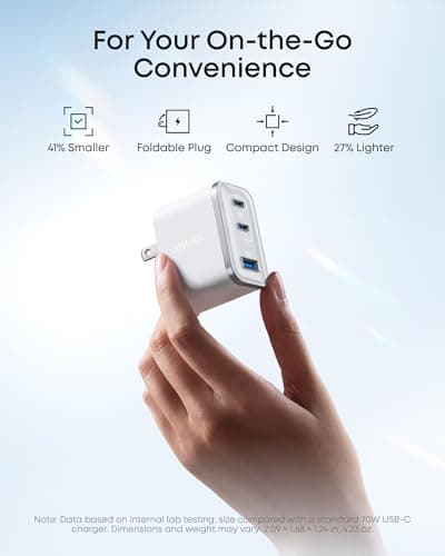 Anker Nano USB C Charger, Ultra-Fast 70W Output 3-Port Fast Charger USB C, Type C Charger Fast Charging, Compact and Stylish, for iPhone 17/16 Series, MacBook, iPad and More(Black, Cable Included) — view 2