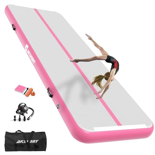 AKSPORT Air Mat Tumble Track Gymnastics Tumbling Mat Inflatable Floor Mats With Electric Air Pump for Home Use/Tumble/Gym/Training/Cheerleading/Parkour/Beach/Park/Water (Pink, 9.84ft)