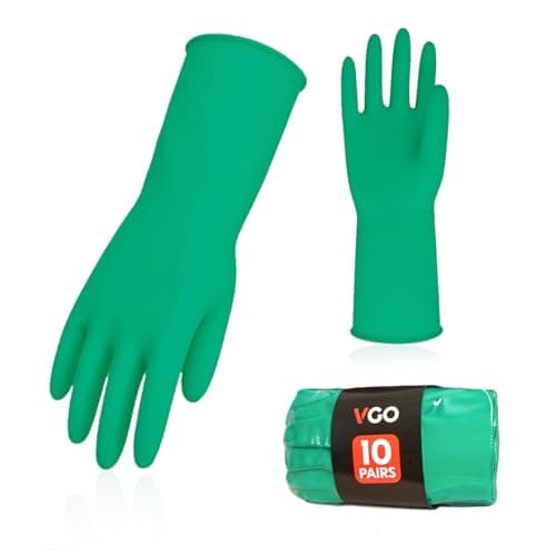 Vgo 10Pairs Reusable Household Cleaning Gloves,Rubber Dishwashing gloves,Extra Thickness,Long Sleeves,Kitchen Cleaning/Working/Painting/Gardening/Pet Care(L,Green,HH4601)