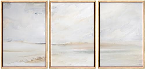 NWT Framed Canvas Print Wall Art Set Watercolor Pastel Misty Sand Dune Landscape Nature Wilderness Illustrations Modern Art Decorative Minimalist Multicolor Moody for Bedroom - 24"x36"x3 Natural
