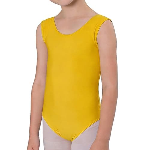 Wildarms Girls Sleeveless Dance Leotard, Classic Ballet Bodysuit for Dance, Gymnastics and Performance, Yellow, 4-6 Years