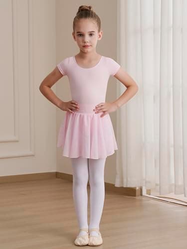 WEGETIT Leotard Girls Gymnastics Toddler Dance Ballet Pink Leotard Dresses with Skirt (Pink,4-6Years)