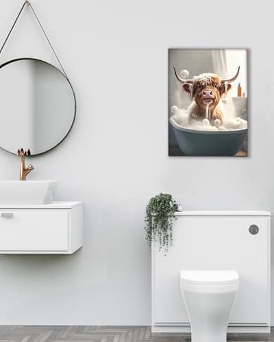 UPWOIGH 12x16 Framed Highland Cow Bathroom Wall Art — view 3
