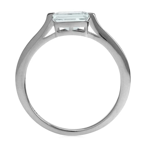 Silvershake Genuine Light Blue Octagon Aquamarine March Birthstone 925 Sterling Silver East-West Solitaire Gemstone Promise Ring Size 8 — view 3