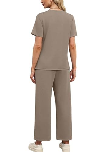 2 Piece Set for Women Summer Outfits 2026 Cruise Vacation Spring Fashion Lounge Sets Short Sleeve Matching Sets Women's Clothing Workout Wide Leg Crop Pants Travel Airport Sweat Set Easter Outfit S — view 4