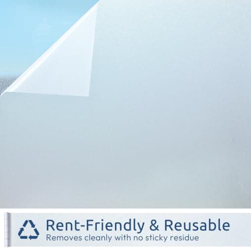 rabbitgoo Window Films for Privacy Frosted Glass Film with Backing Grid Lines Non-Adhesives Privacy Sticker Static Cling Window Covering Decals for Home Office Bathroom Door 44.5 x 200cm, Pure Frosted — view 6