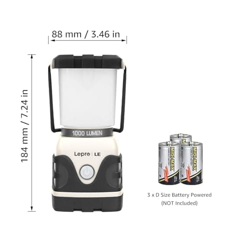Lepro 1000LM Battery Powered LED Camping Lantern, White Tent Light with 4 Light Modes, Camping Essentials, Waterproof Lantern Flashlight for Camping, Emergency Light, Power Outage, Not Rechargeable — view 3