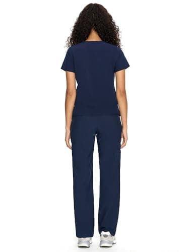 Scrubs for Women Set Medical Uniform - V-Neck Top & Straight Leg Pants with 9 Pockets, Wrinkle-Resistant Unisex Workwear, Navy Blue, S