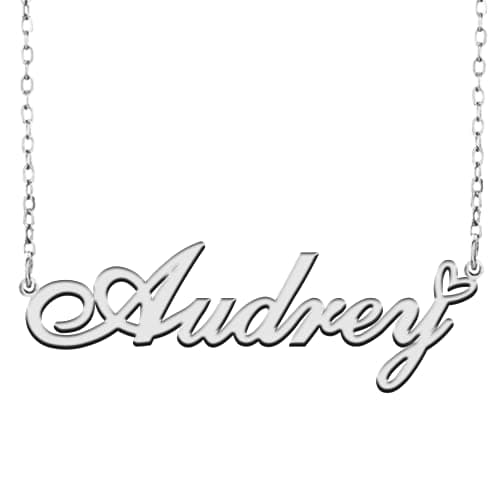 RONKAHSHOW Audrey Custom Pendant Name Necklace Customized Personalized with Heart Necklace Best Gift for Women New Year Birthday Mother’s day Christmas wedding Party S