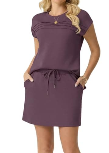 GRECERELLE 2 Piece Skirt Set for Women Outfit Summer Casual Lounge Sets Vacation Matching Clothing Short Sleeve Top & Elastic Waist Mini Skirt Rosewood-L