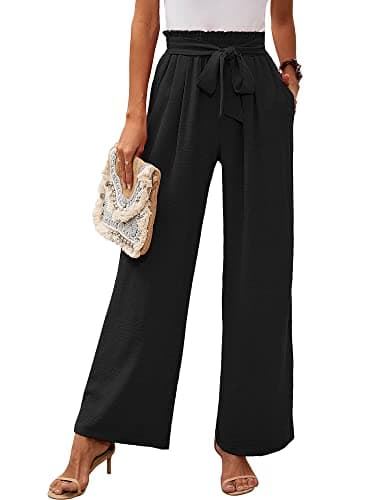 Heymoments Wide Leg Women Pants Casul Lightweiht Waisted Adjustable Tie Knot Loose Comfy Flowy Casual Black Large Trousers with Pockets