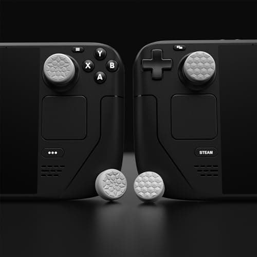 PlayVital Thumb Grip Caps for Steam Deck LCD & OLED, Silicone Thumbsticks Grips Joystick Caps for Steam Deck Accessories - Diamond Grain & Crack Bomb Design Cool Gray — view 5