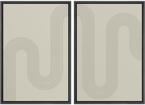 SIGNWIN Framed Canvas Print Wall Art Set Geometric Tan Pastel Color Field Landscape Abstract Shapes Cozy Neutral Modern Art Minimalism Decorative for Living Room, Bedroom, Office - 24"x36"x2 Black