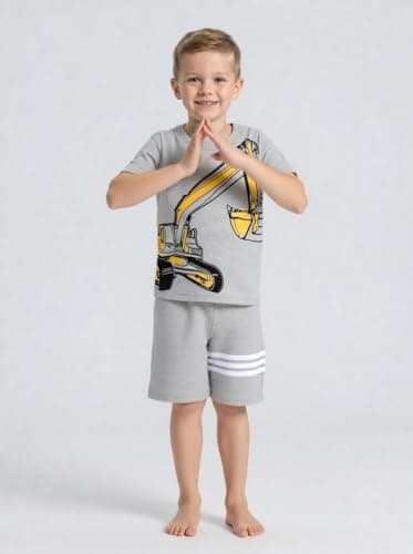 Toddler Boy Summer Outfits Clothes, Kids Boys Short Sleeve Cotton T-Shirt and Shorts Clothing Sets 2-7T (2-3T, Grey Excavator) — view 4