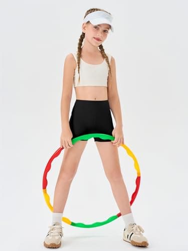Haloumoning Girls Athletic Shorts Kids High Waisted Yoga Dance Biker Shorts Comfy Gymnastics Shorts 5-14Y, Black, 13-14 Years — view 4