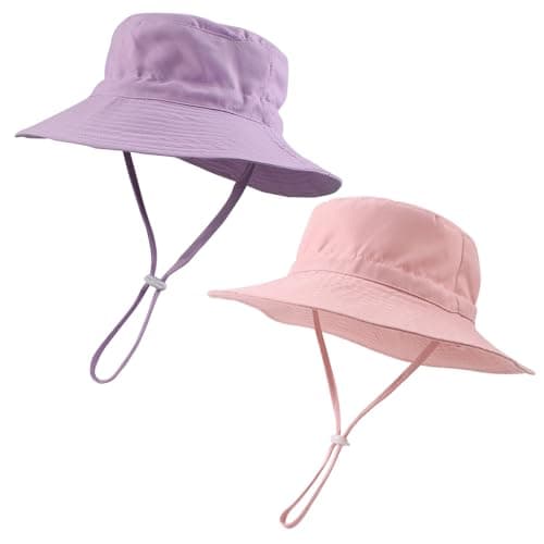 PEECABE Baby Sun Hat Summer Sun Protection Toddler Bucket Hat Wide Brim Adjustable Chin-Strap Beach Cap (CA/US, Age, 3 Years, 8 Years, Purple+Pink)