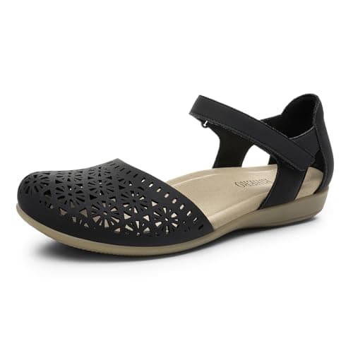 Rihero Women's Comfortable Closed Toe Flat Sandals Black Hollow Size 9