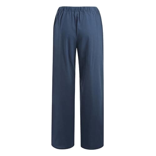 Cotton Linen Pants for Women Summer Drawstring Wide Leg Trousers High Waist Casual Palazzo Pants with Pockets — view 5