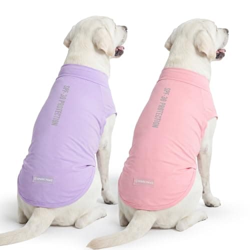 Spark Paws Sunblock Dog T-Shirt, SPF30 Protection, Lightweight Breathable Quick Dry for Dogs with Sensitive Skin - Purple & Pink (Set of 2) - 2XL