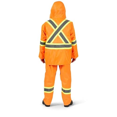 Pioneer Hi Vis Waterproof Heavy Duty Rainsuit - Hooded Rain Jacket and Bib Pants - 210D Oxford Poly/PVC - Orange — view 11