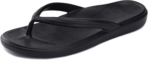 BRONAX Women's Arch Support Flip Flops Thong Sandals Size 8 Rubber Chanclas para Mujer Plantar Fasciitis Relief Beach Pool Flat Slides Orthotic Female Black