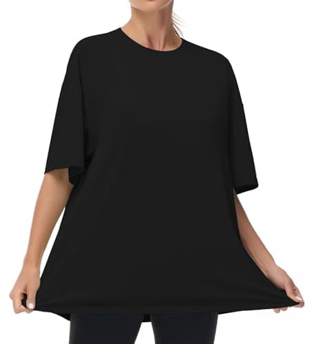 THE GYM PEOPLE Women's Casual Oversized T-Shirts Summer Crewneck Short Sleeve Workout Basic Tee Tops Black — view 2