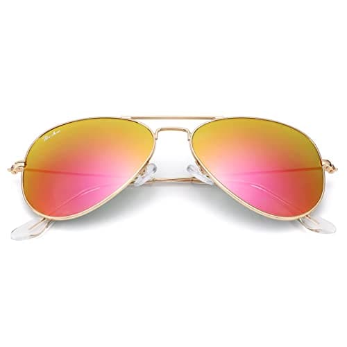 Pro Acme Classic Aviator Sunglasses for Women & Men Polarized Metal Frame UV400 Driver Sunglasses, 62 MM（Gold/Orange Red Mirrored-Polarized）