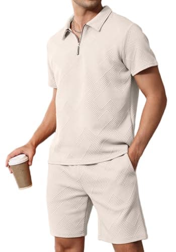 Mens Short Sets 2 Piece Summer Outfits Polo Shirt and Shorts Set Casual Short Sleeve Sweatsuit Tracksuit Loungewear