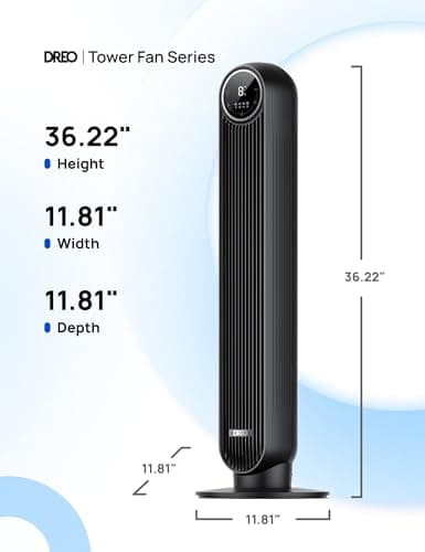 DREO Tower Fan for Bedroom, 2026 Upgraded DC Motor, 28ft/s High Velocity, 20dB Ultra Quiet Standing Fan, 8 Speeds 4 Modes, 90° Oscillating Bladeless Fan for Indoors, Floor Fans with Remote, Black — view 5