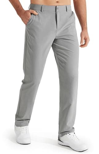 Libin Mens Golf Pants Stretch Work Dress Pants 30" Quick Dry Lightweight Business Casual Pant for Men Comfy Water Resistant, Light Grey, 28W x 30L