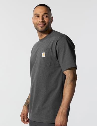 Carhartt mens K87 Workwear Short Sleeve T-shirt (Regular and Big & Tall Sizes) work utility t shirts, Carbon Heather, Large US