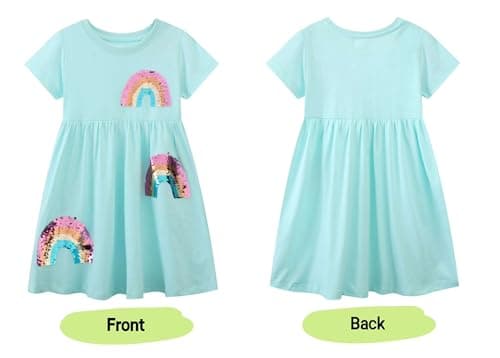 Winzik Toddler Summer Dress, Little Girls Short Sleeve Cotton Casual Dresses Unicorn Easter Clothes 2-8 Years (2-3T, Rainbow Green) — view 5