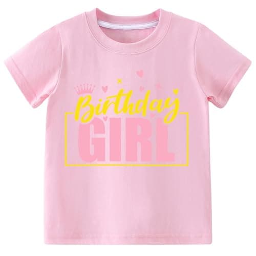 Cozkkidx 5th Birthday Girl Shirts 5 Years Old Soft Cotton T-Shirt Cute Funny Birthday Short Sleeve Tee Shirts Top Pink 5-6t