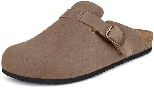 Intini Cork Clogs for Women Mens Suede Leather Clogs Soft Footbed Potato Shoes with Arch Support Brown