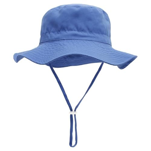 Baby Sun Hat Toddler Bucket Hat Wide Brim Kids Beach Hats UPF 50+ Sun Protective for Boys Girls, Solid Blue, 2-5T