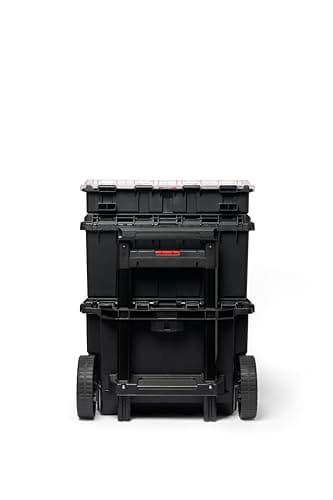Keter Stack-n-Roll Modular Tools Organizer for Garage Storage and DIY, 3 Piece Resin Rolling Tool Box System for Small Parts, Black — view 9