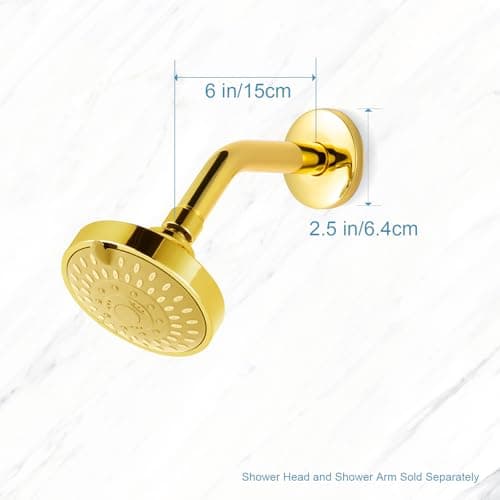 OFFO Shower Arm with Flange, 6 in Bright Gold Wall Mount Replacement Angle Shower Head Arm Wall-Mounted For Fixed Shower Head & Handheld Showerhead — view 4