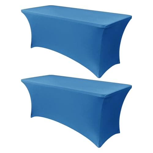Obstal 4Ft Stretch Spandex Table Cover for Standard Folding Tables - 2 Pack Universal Rectangular Fitted Tablecloth for Party, Banquet, Events, Trade Show (Aqua, 48L x 24W x 30H Inches)