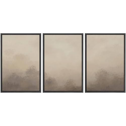 SIGNWIN Framed Canvas Print Wall Art Set Neutral Misty Forest Landscape Earth Tone Illustrations Modern Art Decorative Boho Relax/Zen Nordic for Living Room, Bedroom, Office - 24"x36"x3 Black